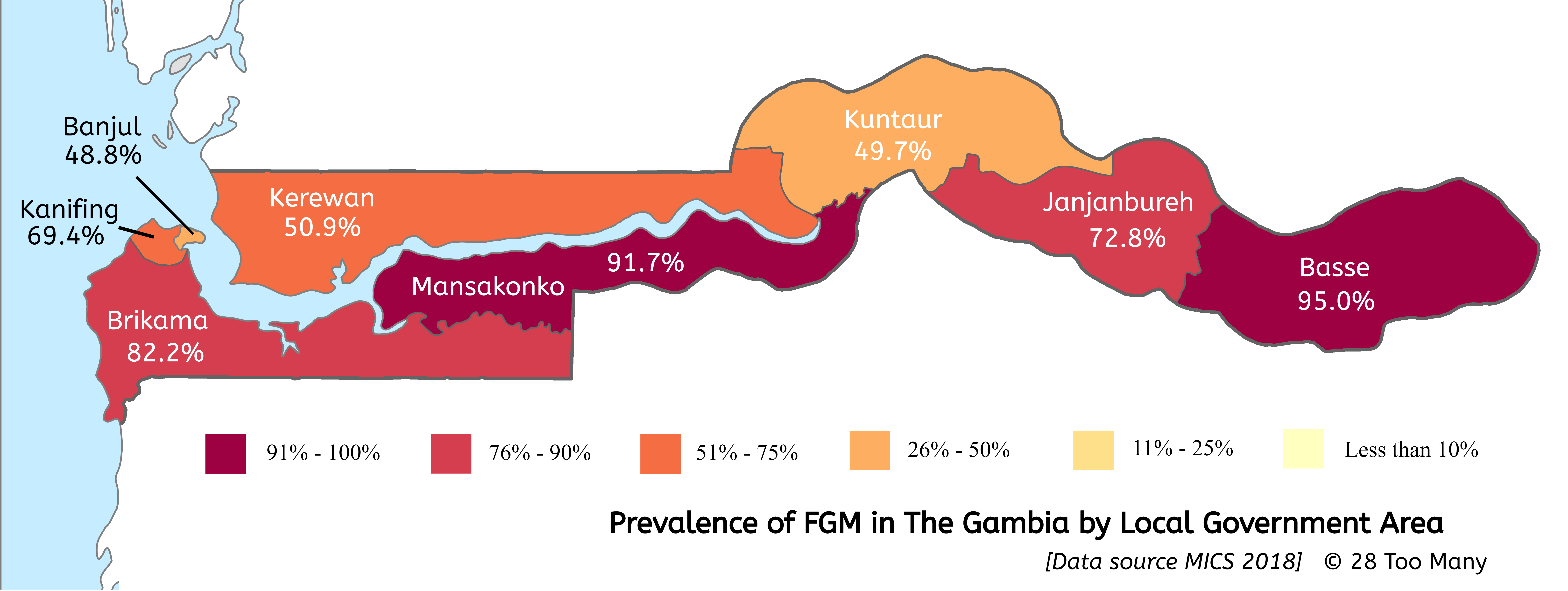 Prevalence Map: FGM in The Gambia (2018)